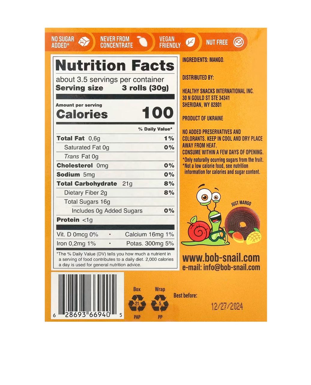 Bob Snail Fruit Rolls 🥭(2 pieces)